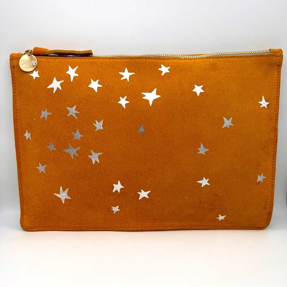 CLARE V Star Pattern Flat Clutch Pouch - Mustard Yellow - Picture 4 of 8